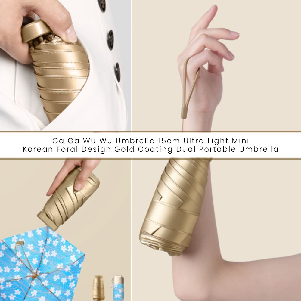 15cm Ultra Light Mini Korean Foral Design Gold Coating Dual Portable Umbrella