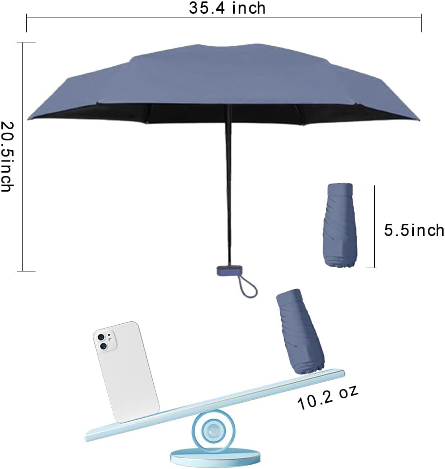 ➊➎㎝ Blue Portable Ring Ultra Mini Black Coating Rainy Sunny UV50+ Protection Dual Umbrella