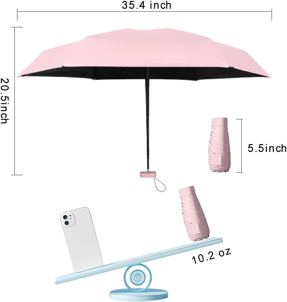 ➊➎㎝ Pink Portable Ring Ultra Mini Black Coating Rainy Sunny UV50+ Protection Dual Umbrella