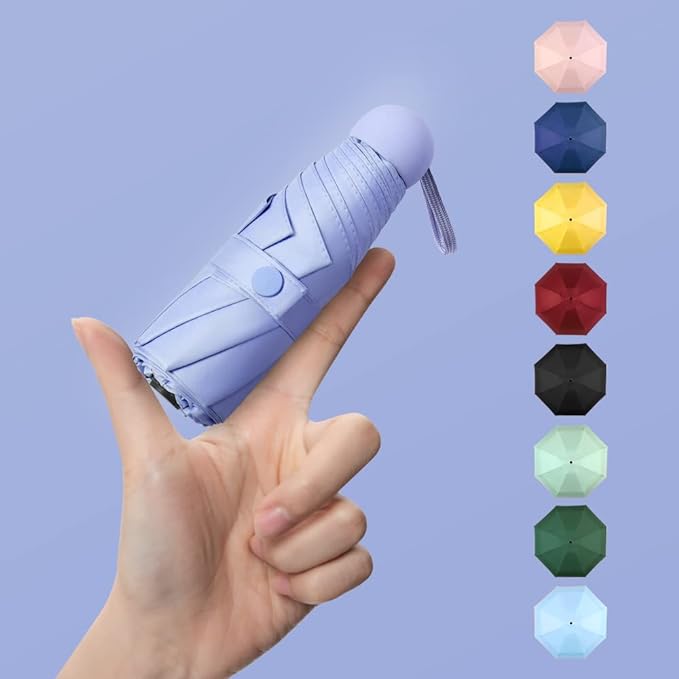 Lavender Purple Colour Compact Travel Foldable Pocket Umbrella 5 Ribs Round Handle Anti-UV Lightweight