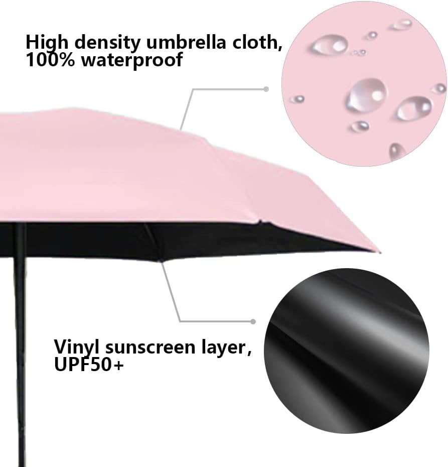 ➊➎㎝ Pink Portable Ring Ultra Mini Black Coating Rainy Sunny UV50+ Protection Dual Umbrella