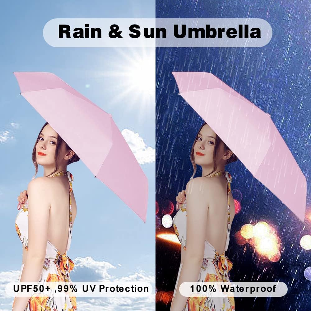 ➊➎㎝ Pink Portable Ring Ultra Mini Black Coating Rainy Sunny UV50+ Protection Dual Umbrella