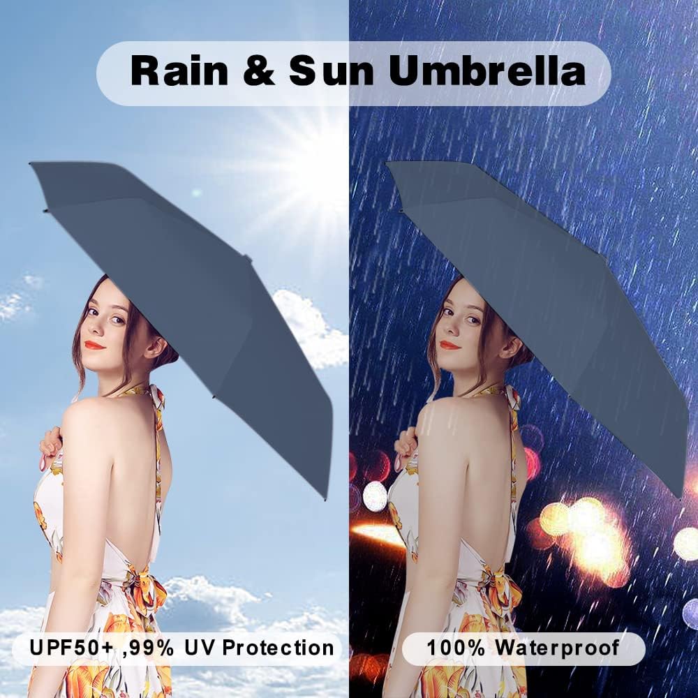 ➊➎㎝ Blue Portable Ring Ultra Mini Black Coating Rainy Sunny UV50+ Protection Dual Umbrella