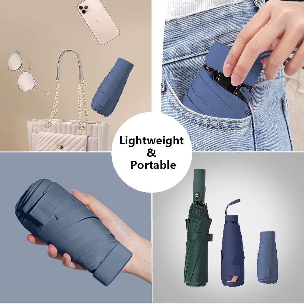 ➊➎㎝ Blue Portable Ring Ultra Mini Black Coating Rainy Sunny UV50+ Protection Dual Umbrella