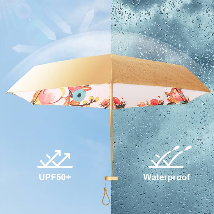 15cm Ultra Light Mini Korean Foral Design Gold Coating Dual Portable Umbrella
