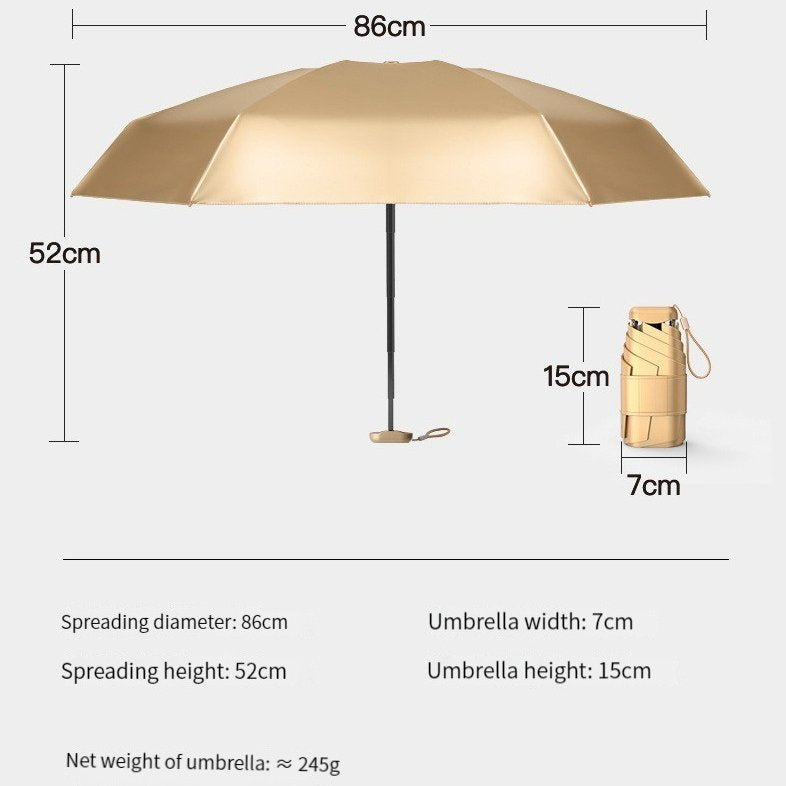 15cm Blue Ultra Mini Gold Coating UPF50+ Portable All Weather Umbrella