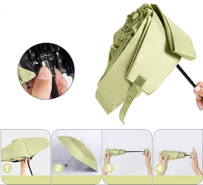 Matcha Colour Compact Travel Foldable Pocket Umbrella 5 Ribs Round Handle Anti-UV Lightweight