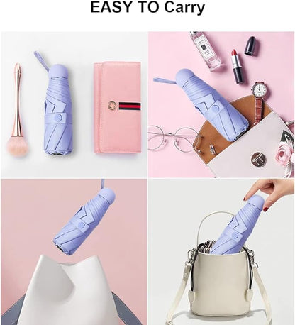 Lavender Purple Colour Compact Travel Foldable Pocket Umbrella 5 Ribs Round Handle Anti-UV Lightweight