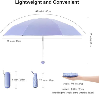Lavender Purple Colour Compact Travel Foldable Pocket Umbrella 5 Ribs Round Handle Anti-UV Lightweight