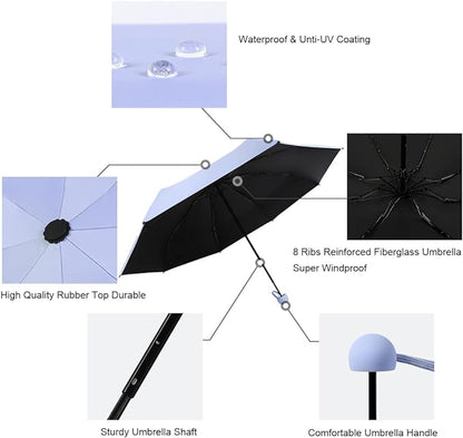 Lavender Purple Colour Compact Travel Foldable Pocket Umbrella 5 Ribs Round Handle Anti-UV Lightweight
