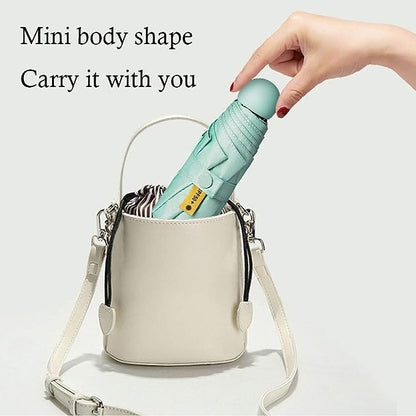 Sky Blue Compact Travel Foldable Pocket Umbrella 5 Ribs Round Handle Anti-UV Lightweight