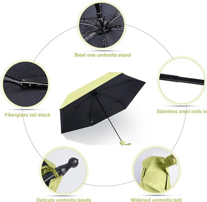Matcha Colour Compact Travel Foldable Pocket Umbrella 5 Ribs Round Handle Anti-UV Lightweight
