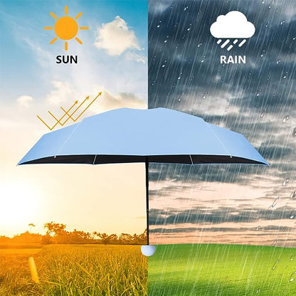 Sky Blue Compact Travel Foldable Pocket Umbrella 5 Ribs Round Handle Anti-UV Lightweight