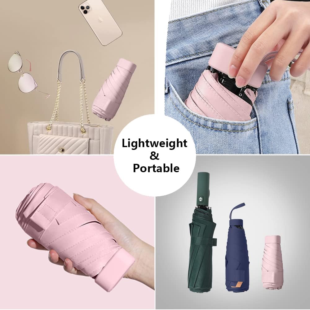➊➎㎝ Pink Portable Ring Ultra Mini Black Coating Rainy Sunny UV50+ Protection Dual Umbrella