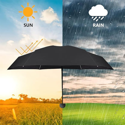 Black Colour Compact Travel Foldable Pocket Umbrella 5 Ribs Round Handle Anti-UV Lightweight