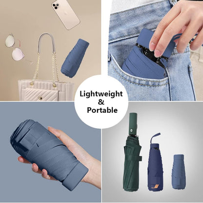 ➊➎㎝ Blue Portable Ring Ultra Mini Black Coating Rainy Sunny UV50+ Protection Dual Umbrella