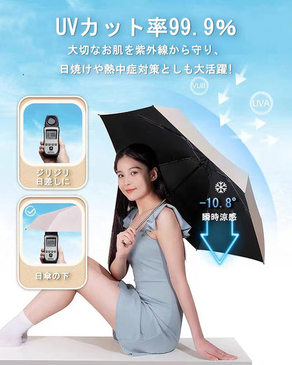 Milky White Colour Compact Travel Foldable Pocket Umbrella 5 Ribs Round Handle Anti-UV Lightweight