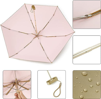 15cm Ultra Mini Pink Gold Coating UPF50+ Portable All Weather Umbrella