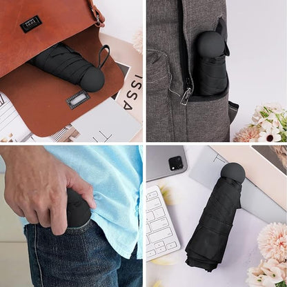 Black Colour Compact Travel Foldable Pocket Umbrella 5 Ribs Round Handle Anti-UV Lightweight