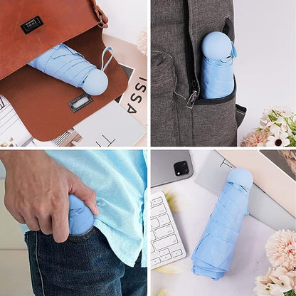 Sky Blue Compact Travel Foldable Pocket Umbrella 5 Ribs Round Handle Anti-UV Lightweight
