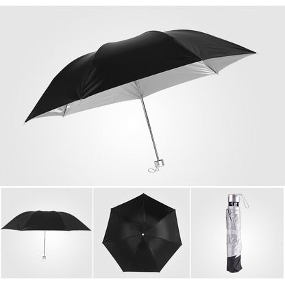 Black Travel Pocket Foldable 3 Ribs Anti-UV Lightweight Dual Portable Umbrella