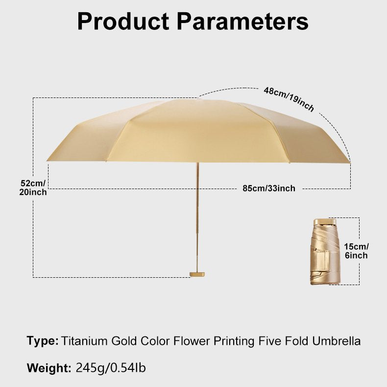 15cm Ultra Light Mini Korean Foral Design Gold Coating Dual Portable Umbrella