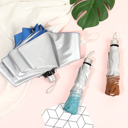 Black Travel Pocket Foldable 3 Ribs Anti-UV Lightweight Dual Portable Umbrella