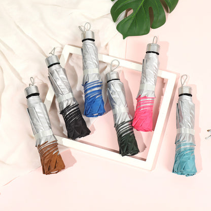 Black Travel Pocket Foldable 3 Ribs Anti-UV Lightweight Dual Portable Umbrella